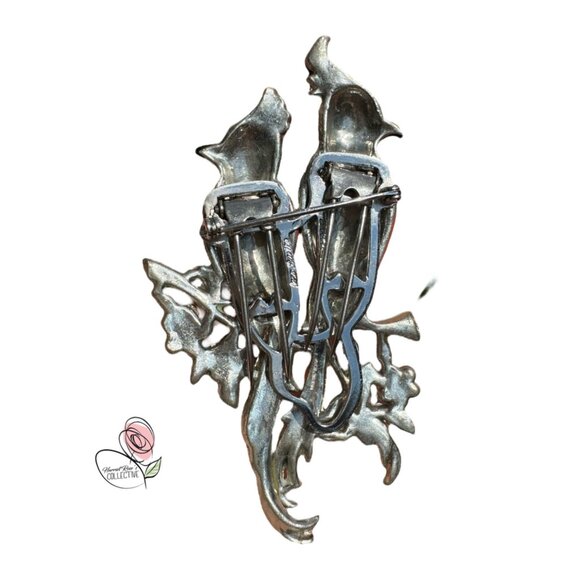 Vintage Coro Duette Brooch Pin Enameled Parrots & Rhinestones 1940s Jewelry - Picture 4 of 7